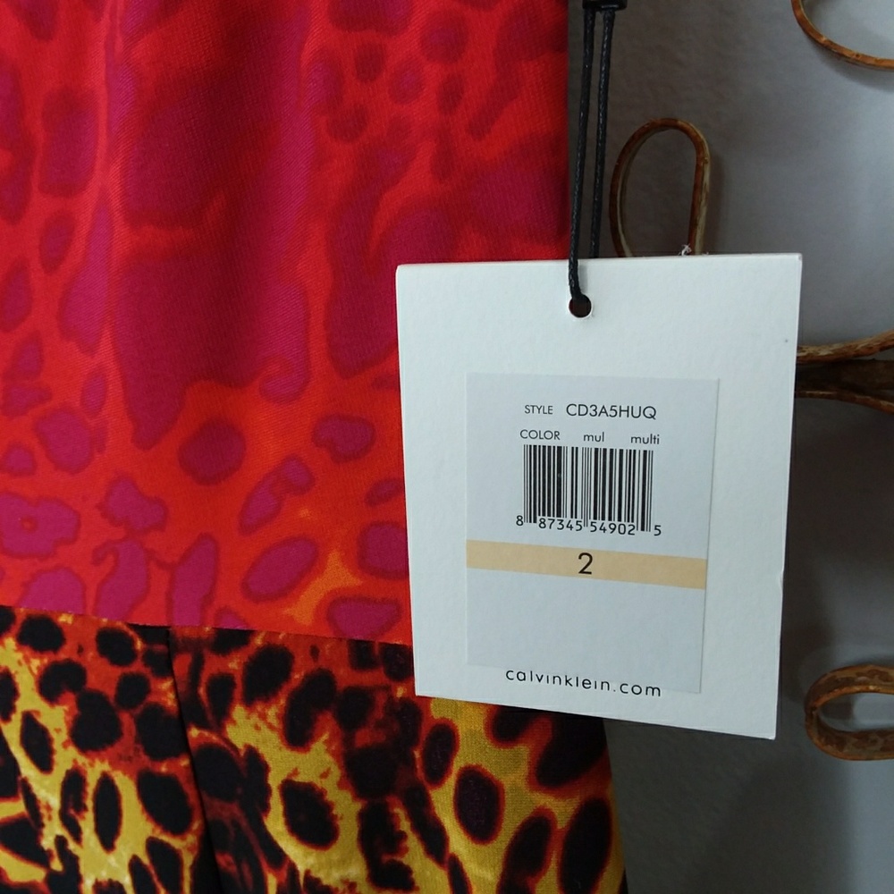 Calvin Klein hot pink leopard drape neck dress - Picture 8 of 8